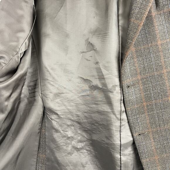 Hickey Freeman Wool Blazer Sport Coat Mens 44R Brown Windowpane Plaid 2 Button - Picture 15 of 16